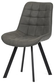 Scaun de sufragerie, tapițerie din stofă gri, efect piele periată, picioare din metal negru