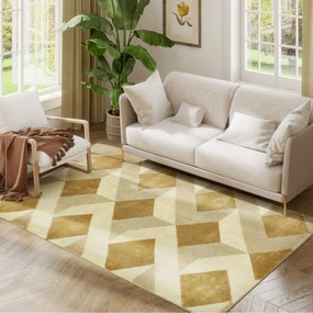 HOMCOM Nappali Szőnyeg 170x120 cm Mosható Szőnyeg Rövid Szálas Kockás Mintával Nappaliba, Hálószobába, Étkezőbe Krém és Barna | Aosom