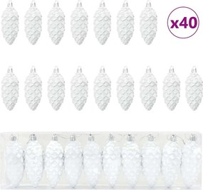 vidaXL Karácsonyi tobozlabda 40 pcs Fehér Műanyag