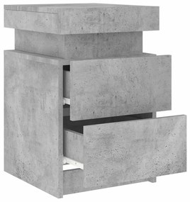 2 db betonszürke éjjeliszekrény LED-világítással 35x39x55 cm