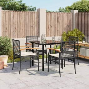 5 részes fekete polyrattan kerti étkezőgarnitúra párnákkal
