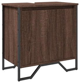 Barna tölgy szerelt fa fürdőszobai mosdószekrény 60x35x60 cm
