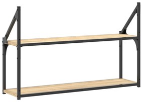 2 szintes sonoma tölgy színű szerelt fa fali polc 80x21x51 cm