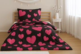 Poliészter-pamut ágyneműhuzat HEART PINK, fekete Ágyneműhuzat mérete: 2 db 70 x 90 cm | 200 x 220 cm