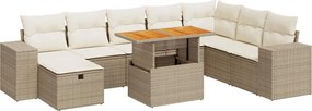 vidaXL 9 részes bézs polyrattan akácfa kerti ülőgarnitúra párnákkal