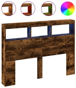 füstös tölgy színű áthidalószekrény LED-ekkel 140x17x102 cm