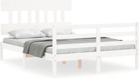 vidaXL fehér tömör fa ágykeret fejtámlával Small Double