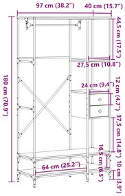 vidaXL sonoma tölgy szerelt fa ruhatartó polcokkal