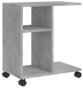 betonszürke szerelt fa kisasztal kerekekkel 50 x 30 x 55 cm