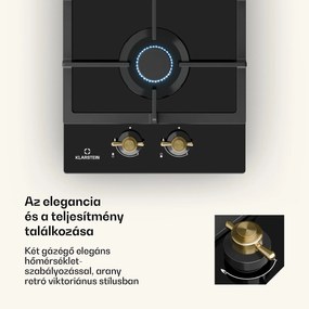 Klarstein Victoria Domino, gáz főzőlap, 2 Sabaf égő, üvegkerámia, retró design
