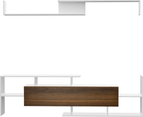 HOMCOM Modern TV Állvány Szett Falszereléshez 65"-ig, Vagy Szabadonálló TV-hez 40"-ig, TV Asztal 153.6x25x42 cm és Fali Polc 150x14.5x16.3 cm Fehér és