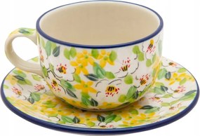 200 ml-es csésze csészealjjal Művészi kerámia Bolesławiec U4901 Virágok