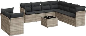 vidaXL 10 részes világosszürke polyrattan kerti ülőgarnitúra párnákkal