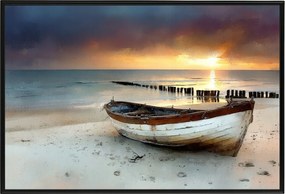 Poszter Keret Alumínium Csónak Tenger Naplemente Balti Tengerpart 60x40