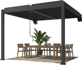 Outsunny kb. 3 x 3 m alumínium, falra szerelhető lamellás pergola – állítható lamellás tető, időjárásálló, stabil teraszfedés, sötétszürke | Aosom