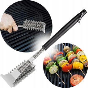 Grill Tisztító Kefe Kaparóval Rostélyhoz 3az1ben Rozsdamentes Acél Nyél