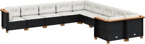 vidaXL 10 részes fekete polyrattan kerti ülőgarnitúra párnákkal