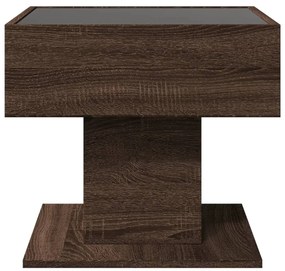 barna tölgy szerelt fa dohányzóasztal LED-del 50 x 50 x 45 cm