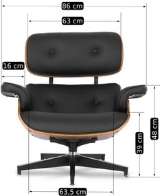 Pihenőfotel lábtartóval fekete műbőr – PALERMO