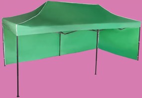 Gyorsan összecsukható sátor 3x6m - acél, Zöld, 2 oldalfal