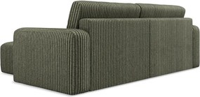 Zöld kordbársony kinyitható-tárolóhelyes sarokkanapé (jobb oldali-heverő résszel) Kona – Makamii