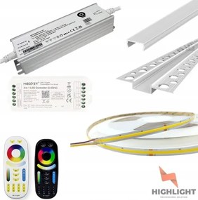 20m Homlokzati szett Led szalag Cob Cct Meleg-Hideg 16W 48V IP65 Profil