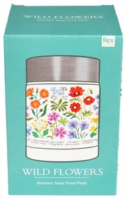 Krémszínű-ezüstszínű ételtartó gyerek termosz 450 ml Wild Flowers – Rex London