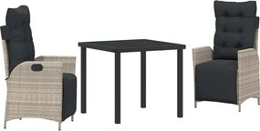 vidaXL Kert étkező szett párnával 3 pcs Világosszürke polirattan