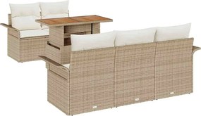 vidaXL Kerti Kanapé Szett párnával 6 pcs Beige és krém polirattan