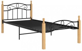fekete fém és tömör tölgyfa ágykeret 100 x 200 cm