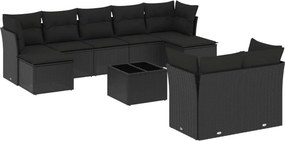 vidaXL 10 részes fekete polyrattan kerti ülőgarnitúra párnákkal