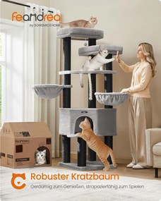 Nagy, Többszintes Macskabútor XXL 55 x 55 x 186,7 cm, szürke, fekete