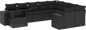 vidaXL 10 részes fekete polyrattan kerti ülőgarnitúra párnákkal