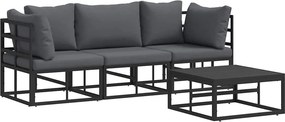 vidaXL Kerti Kanapé Szett 4 pcs Fekete Fém