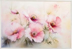 Poszter Alumínium Keret Akvarell Természet Rózsaszín Mezei Virágok Pipacsok 60x40