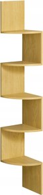 Sarok fali könyvespolc növények dekoráció 5 polccal világos tölgy