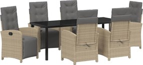 vidaXL Kert étkező szett párnával 7 pcs Bézs polirattan