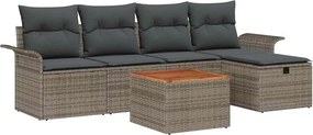 vidaXL Kerti Kanapé Szett párnával tárolóval 6 pcs Szürke Poli rattan