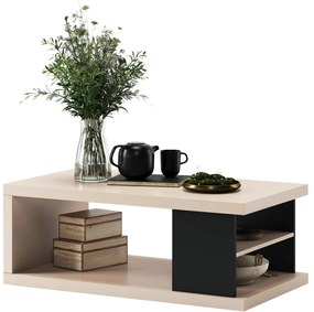 LORA dohányzóasztal polccal és tárolóval, bézs/fekete