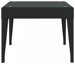 fekete polyrattan és edzett üveg kisasztal 50 x 50 x 38 cm