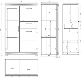 SIMPLE KWD3SZ1 komód Arany Tölgy/Fehér Fényes - KÖNYVESPOLC KOMÓD NAPPALIBA ÜVEG FÉNYES