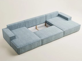 Világoskék zsenília kinyitható-tárolóhelyes sarokkanapé (U alakú) Kyoto – Maison de Rêve