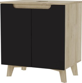 Mosdó alatti szekrény kétajtós fekete 60x45 napelemes tölgy akasztós, álló