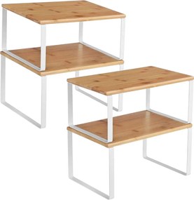 SONGMICS 4 db-os konyhai polcrendszerező szett, fém és fa, fehér/bézs