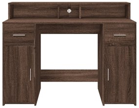 barna tölgy színű szerelt fa íróasztal LED-ekkel 120x55x91 cm