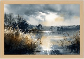 Poszter Keret Fa Tájkép Tó Mazury Fűpart Nap 60x40