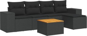 vidaXL 6 részes fekete polyrattan kerti ülőgarnitúra párnákkal