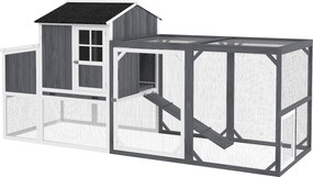 PawHut Tyúkól, 236.5 x 91 x 114 cm, Tyúkháló tokkal, Kültéri Tyúkól, Fából készült Tyúkossz, 2 Ülőfával, Vízálló Festékkel, 3-4 Tyúk részére, Szürke |