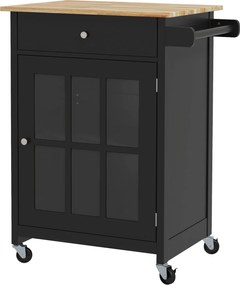 HOMCOM Konyhai Kocsi Fiókkal, Állítható Polccal, 4 Kerekével és Oldalsó Törölközőtartóval, Gumifa Felsőrésszel, Nappaliba és Konyhába, 67x48x86.5 cm,