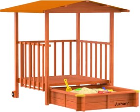 SUNNY verandás homokozó, 130x130x143cm, barna/narancssárga Jurhan